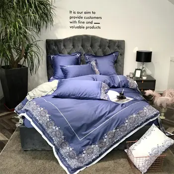 

Luxury vintage floral bedding set adult,full queen king cotton blue flower double home textile bedsheet pillow case quilt cover