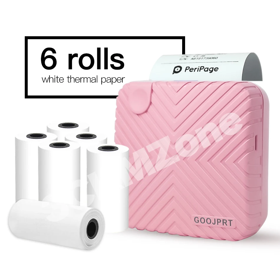 GZM5815 Mini Wireless BT Thermal Photo Printer Ptint Picture Portable POS Thermal Bluetooth Printer for Android IOS Mobile Phone - Цвет: PK add 6 White Paper
