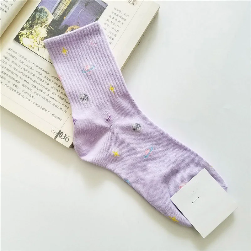 [COSPLACOOL]Harajuku Planet Point Yarn Funny Socks Japanese Creative Moon Stars Socks Women Warm Cute Novelty Femme Sokken Meias toe socks for women