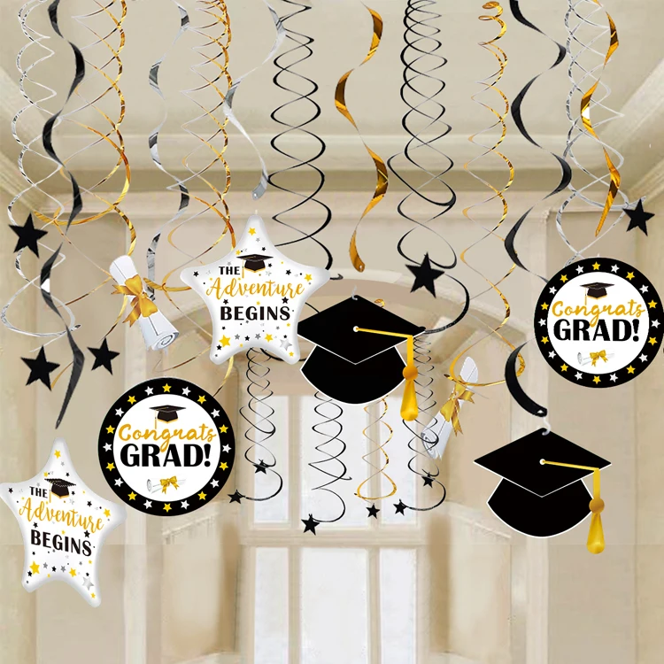 

Gold Silver Graduation Party Decoration Kits High School Party Hanging Swirls With Congrats Grad 2019 Black Star Decorations