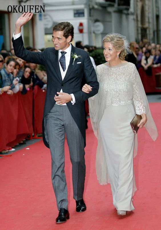 Mother of the Bride Dresses for Wedding 2021 with Cape Grey Elegant vestido de madrinha farsali vestidos novia Formal Gowns | Свадьбы и