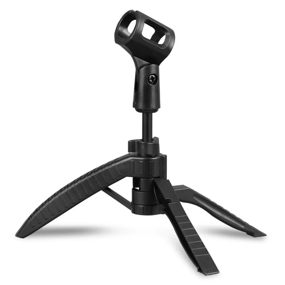 Desktop Bracket Microphone Stand Tripod Foldable Stand Holder Adjustable Mic Clip Mount