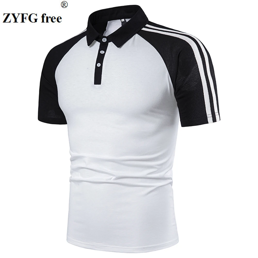 

Simple casual men's t-shirt contrast color splice short-sleeved turn-down collar t-shirts youth popular tshirts
