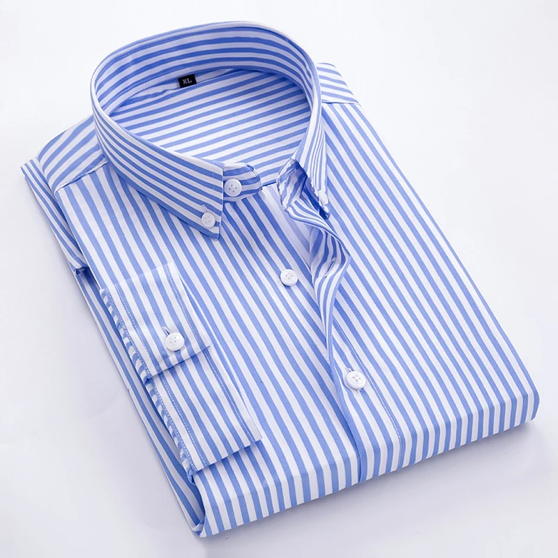 Весенняя новая хлопковая рубашка с длинными рукавами для мужчин плюс размер полосатая Роскошная брендовая мужская рубашка