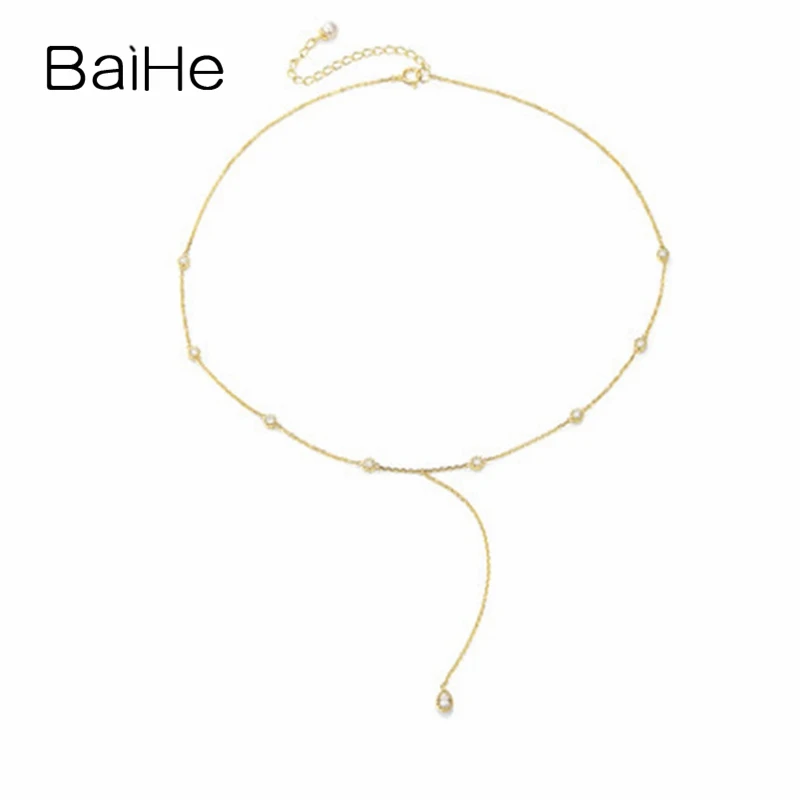 

BAIHE Solid 18K Yellow Gold H/SI 0.30ct Natural Diamond Necklace Women Clavicle chain Trendy Fine Jewelry 다이아몬드 목걸이 Halskette