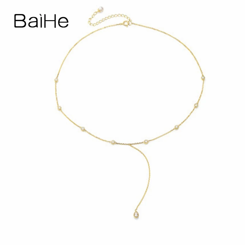 BAIHE Твердое 18 K желтое золото(AU750) сертифицировано H/SI-SI3 0.30ct натуральные бриллианты модные ювелирные изделия Подарочные ожерелья
