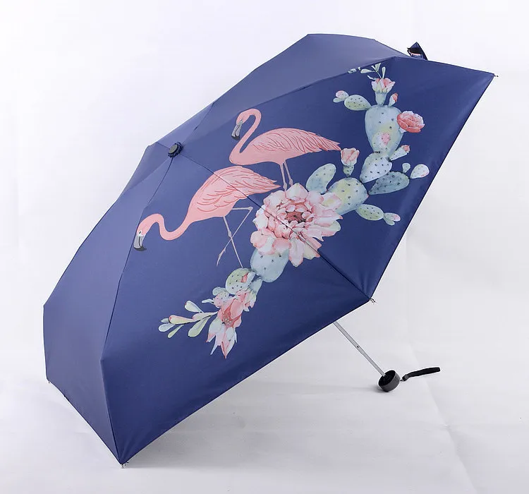 Мультяшный карманный зонтик с фламинго, женский подарок, 6 K, пятискладной зонт от солнца, An-UV, женский маленький зонтик, новинка