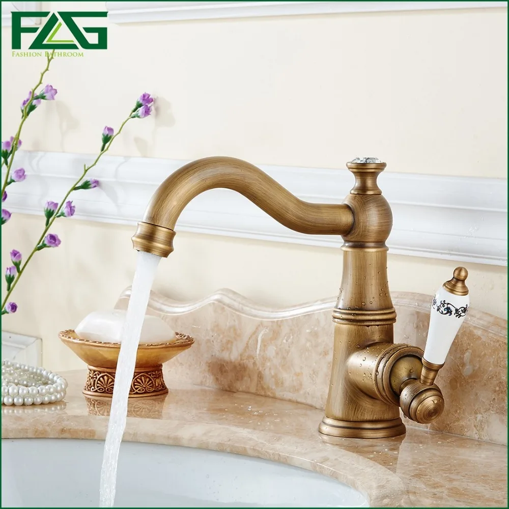 

FLG European Basin Faucet Single Lever With White Painted Flower Porcelain Robinet Bath Sink Crystal Basin Mixer Water Tap M218A