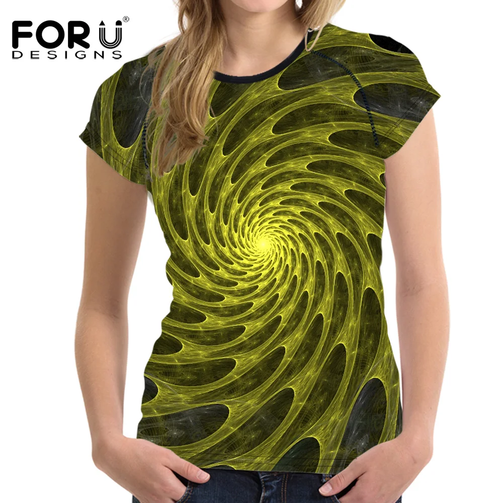 Футболка FORUDESIGNS в стиле Харадзюку для женщин одежда с 3D вихревым дизайном женская
