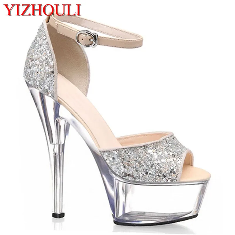 silver shiny high heels