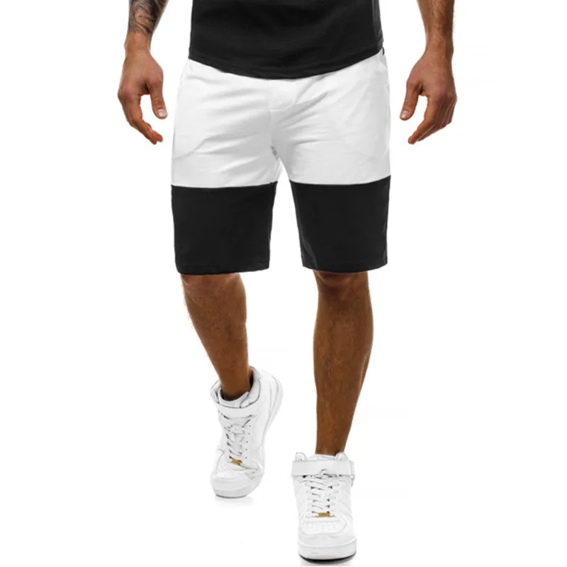 

2019 men's cotton shorts color stitching calf long gym bodybuilding leisure jogging fitness shorts