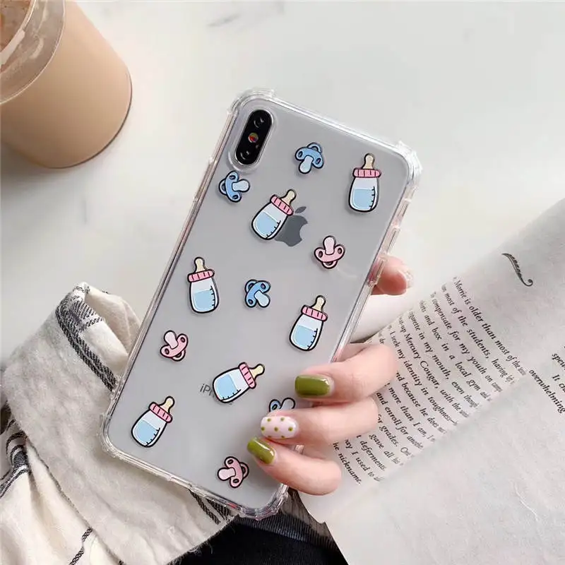 

Cute Cartoon Baby Bottle Transparent Shell For Iphone 66s 78 78plus x/Xs Xr Xsmax Tpu Transparent Anti-Fall Mobile Phone Case