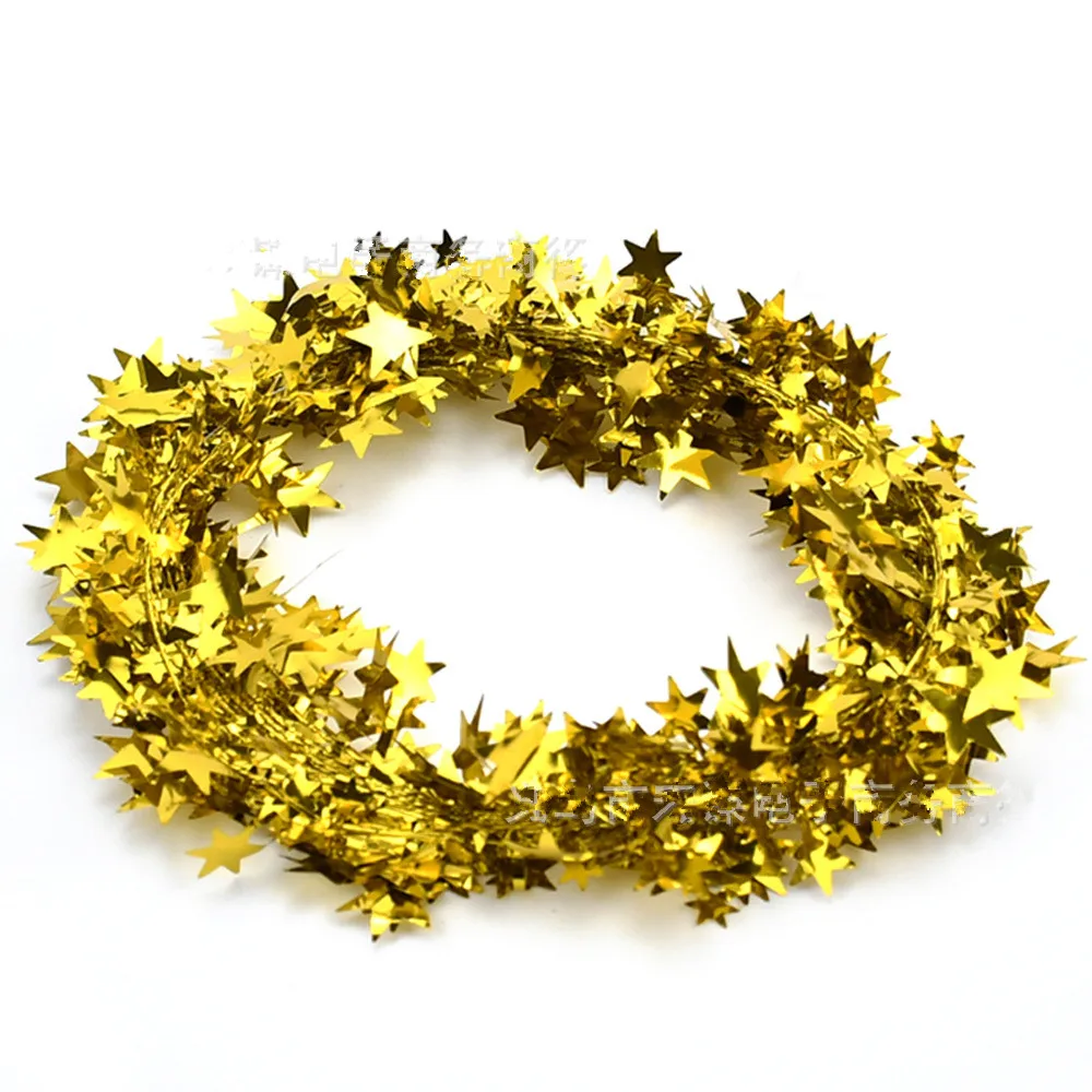 7.5M Gold Silver Stars Wire Garland Tinsel Star Rattan Xmas Tree Decoration for Wedding Birthday Christmas Party Ribbons - Цвет: A