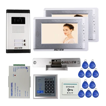 

MILEVIEW Wire 7" Color Screen Video Intercom Door Phone System + Bell Camera 2 Buttons RFID Control + Strike Lock FREE SHIPPING