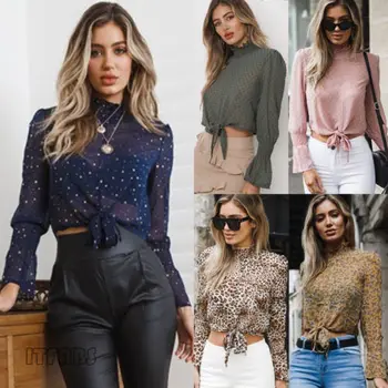 

Summer Women Casual Chiffon Blouses Long Sleeve Ladies Shirt Loose Tops Blouse