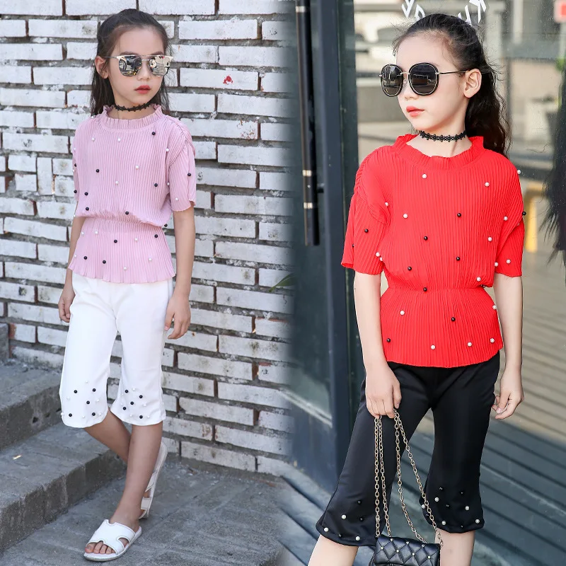 Girls'New Short-sleeved Summer Suit for Trendy Girls in 2019
