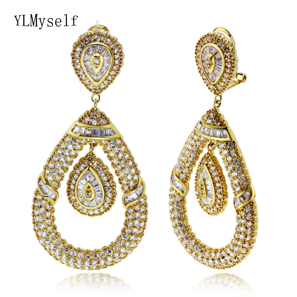 Very Big 64cm long earrings for wedding party bontique jewelry Bridal jewellery white and Gold color female large drop earring