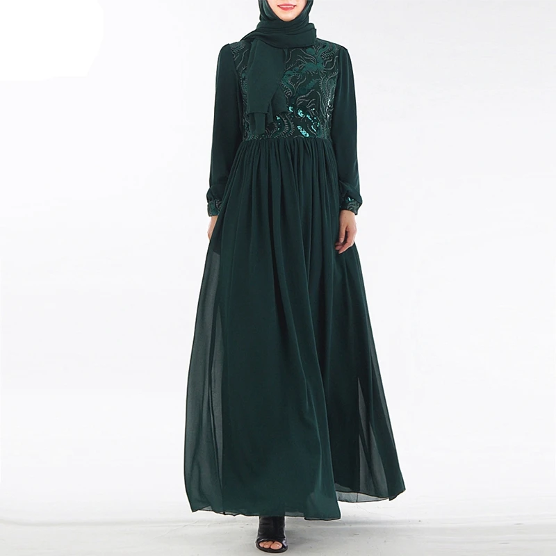

2019 New Luxury Latest Islamic Lace Clothing for Women Chiffon Muslim Abaya Sequins 3D Embroidery Muslim Dress (No Hijab)