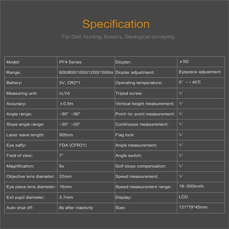 Mileseey PF04 600 м 800 м 1000 м 1200 м 1500 м лазерный дальномер высокоточный лазерный телескоп для гольфа и охоты 6 Режим измерения