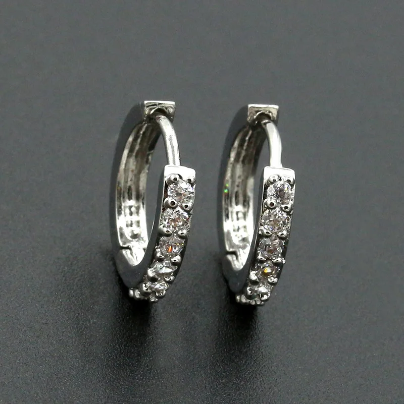 

10 pairs/lot Silver Hoop Earrings Crystal Rhinestone Cubic Zircon Round Circle Loop Earring Small Huggie Women Men Ear Jewelry