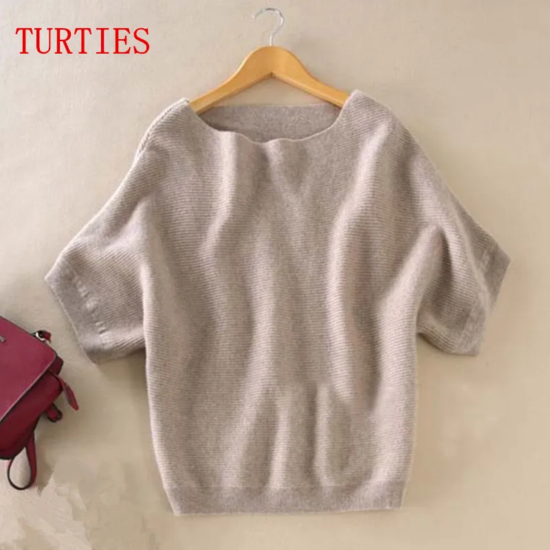 Seasons A word collar Cashmere Sweater New women loose big yards bat shirt was thin short
