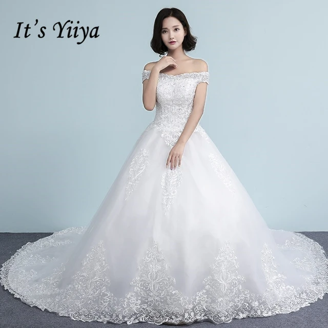 Aliexpress It S Yiiya Off White Sleeveless Boat Neck Hot It S Yiiya Off White Sleeveless Boat Neck Hot Bride Dresses Embroidery Simple Pattern Quality Court Train