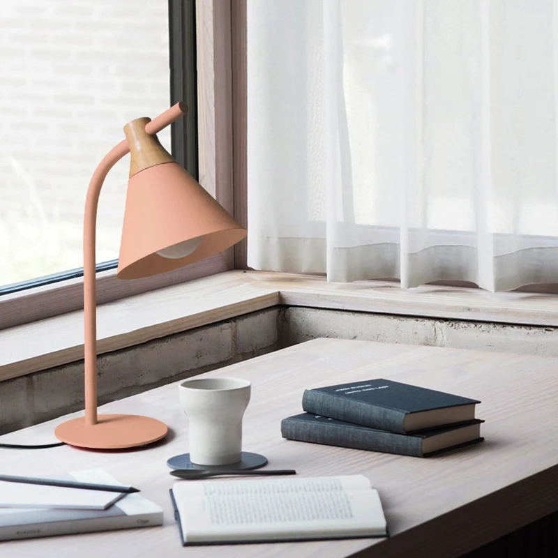  Nordic simple iron wood table lamp modern countryside desk lamp LED E27 with 4 colors for study bed - 32870582258