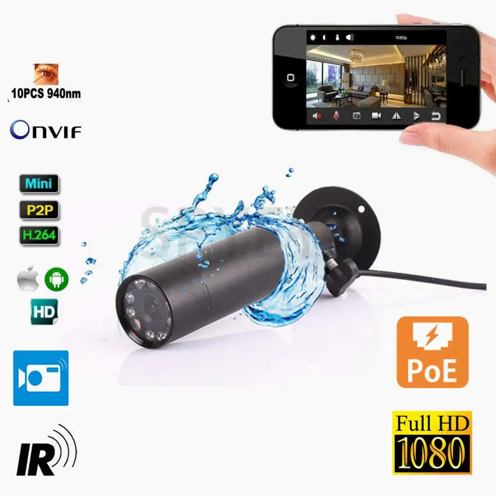 

940nm Invisible Leds Waterproof Outdoor 1080P HD P2P Onvif IR Network IP POE Mini IR Bullet Camera Hdminicam For Video Security