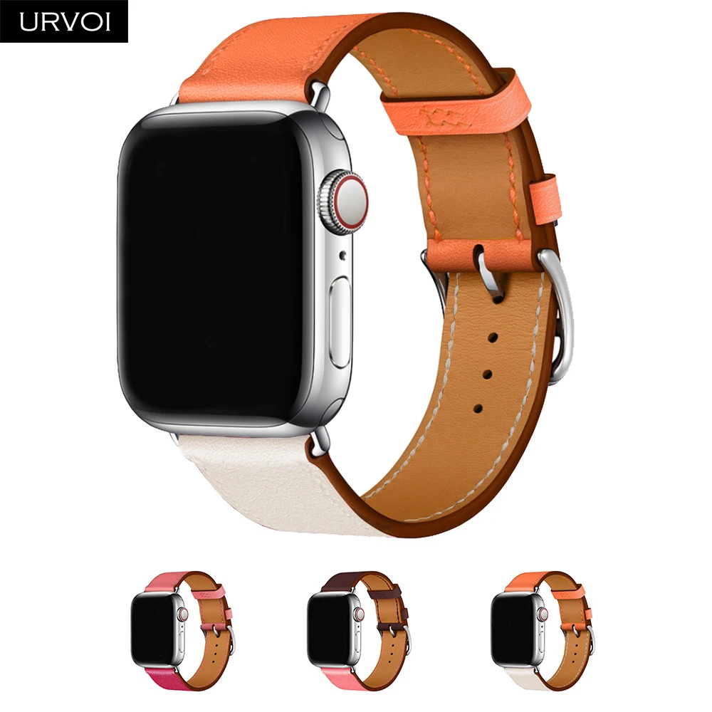 

URVOI Single Tour band for apple watch series 4 3 2 1 Swift Leather strap for iWatch wrist Black Buckle 40 44mm