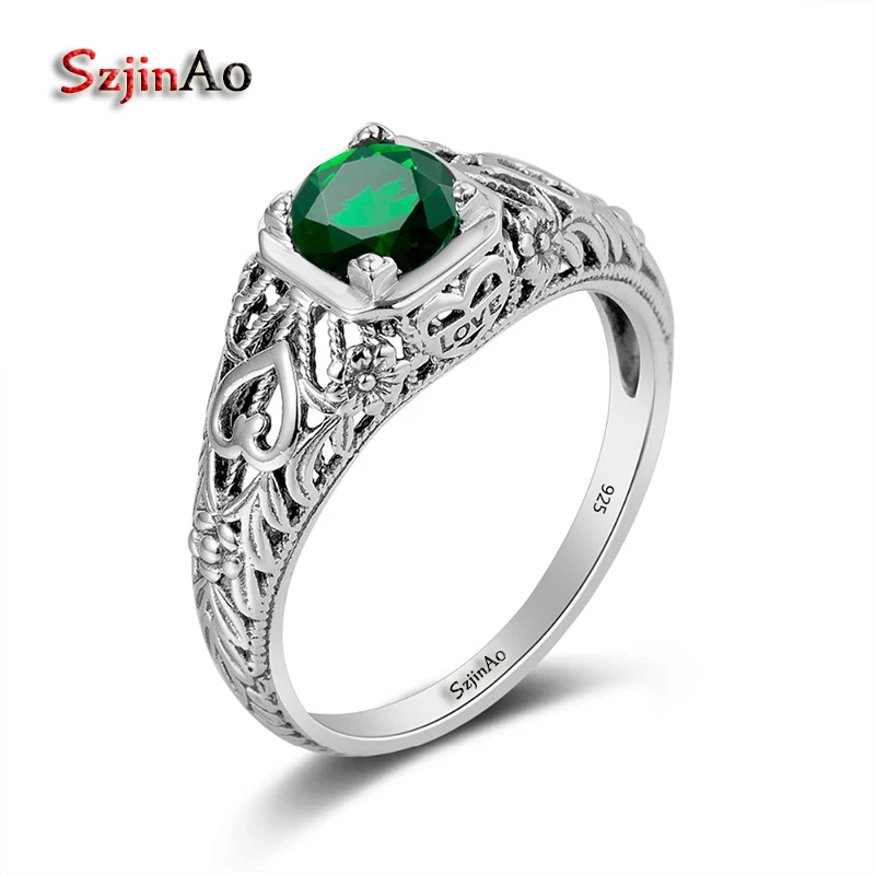 

Szjinao Birthstone Personalized 925 Silver Wedding Ring Vintage Rings for Women Love Ring Princess Cut Emerald Turkish Jewelry