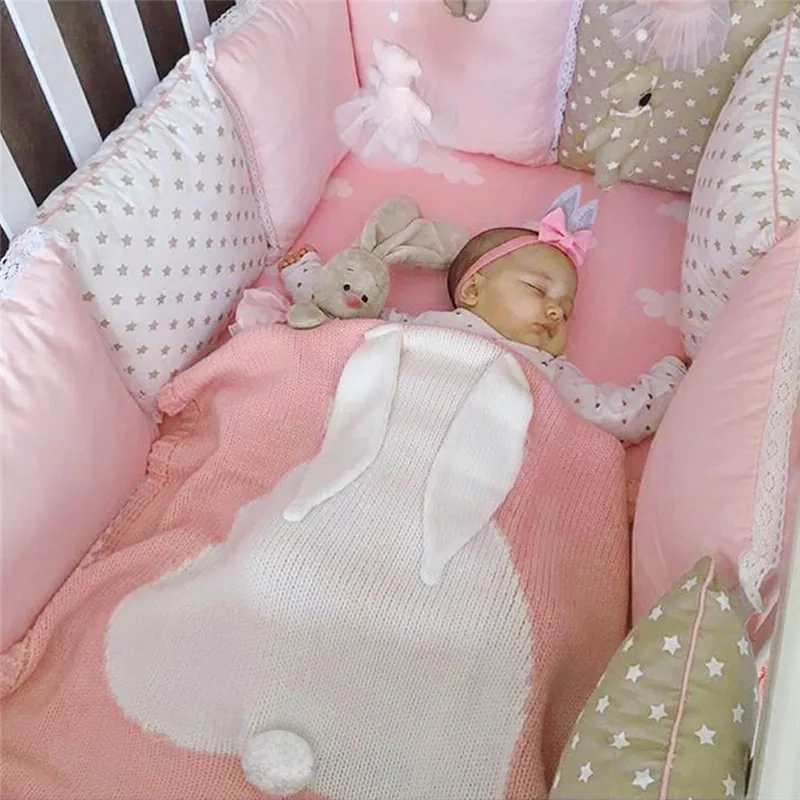 120 X 75cm font b Baby b font Blankets Rabbit Ears Crochet Newborn Blanket Swaddle Kids
