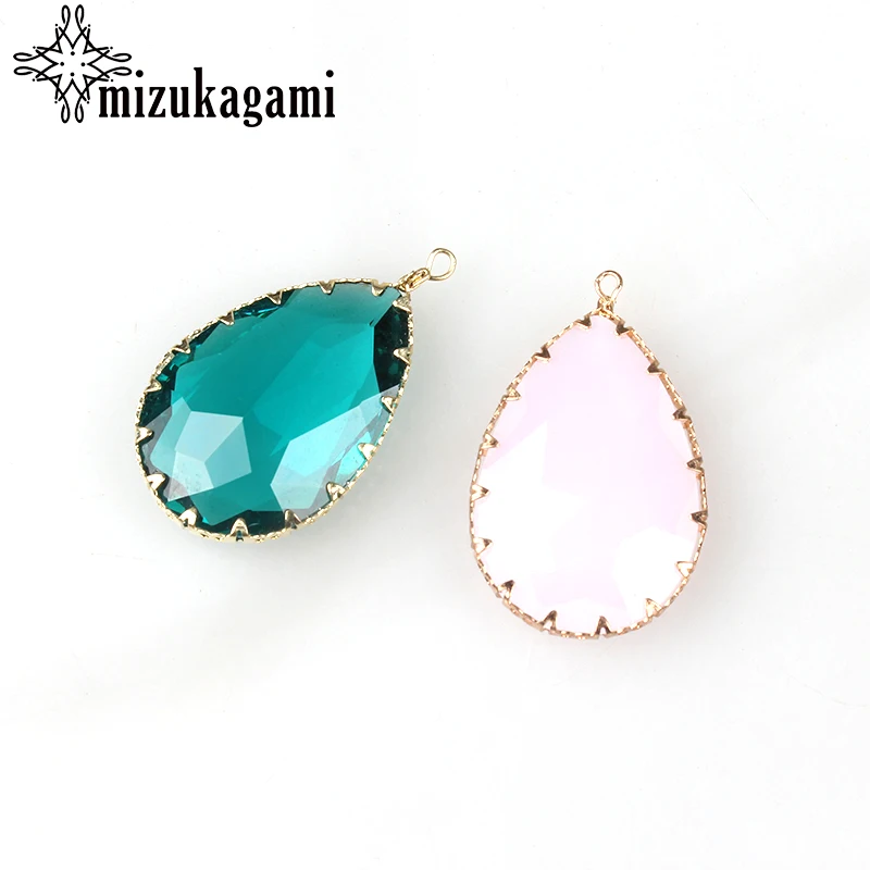

1pcs Crystal Big Green Pink Water Heart-shaped Charms Framed Faceted Bezel Pendant 20*30MM For DIY Necklace Accessories