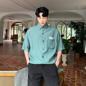 

3 Colors Men Summer Short Sleeve Loose Casual Shirts Male Streetwear Fashion Hip Hop Party Show Dress Shirt