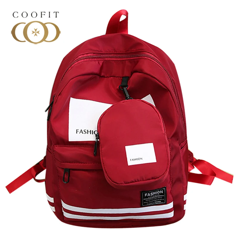 

Школьный ранец Coofit для студентов, рюкзак в стиле преппи с кошельками, модные женские сумки в полоску, нейлоновый школьный портфель для подростков