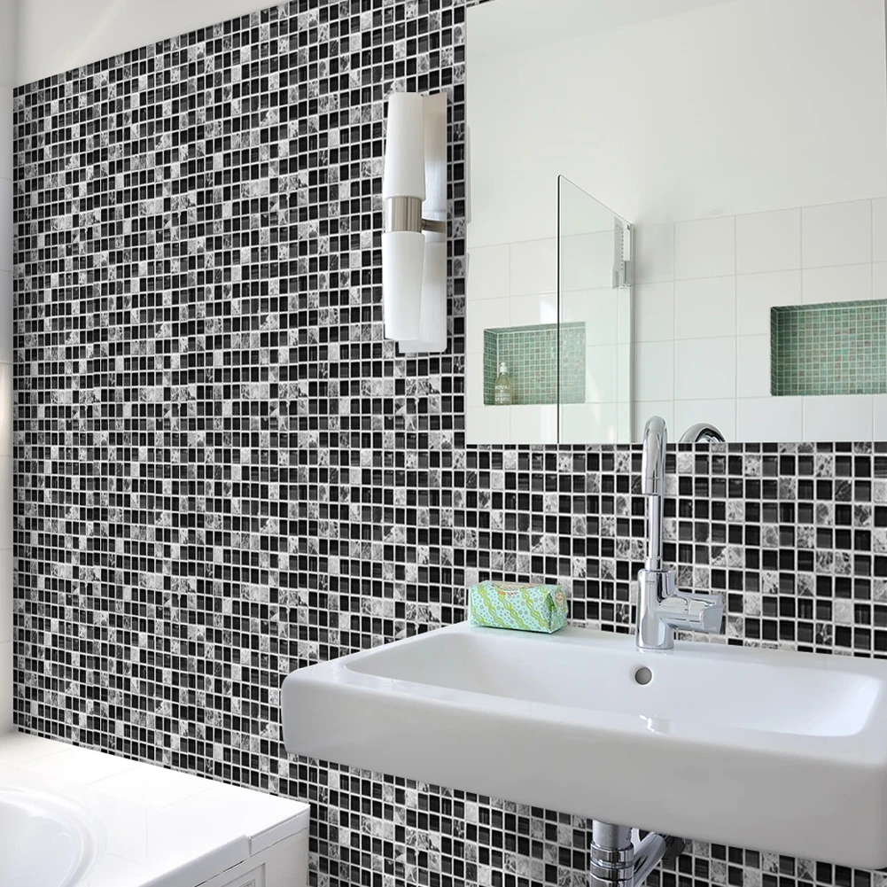 10 шт. простые черные квадратные клетчатые Мраморные текстуры плитки наклейки инновационное украшение ванной туалет водоотталкивающие ПВХ-обои