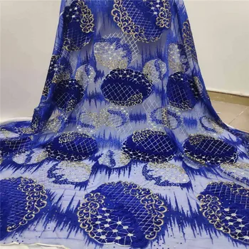 

Royal Nigerian stones Fabric 2019 High Quality African 3D Net velvet Lace Fabric Wedding French Tulle Lace Material For Dress