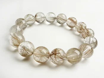 

Genuine Natural Silver Hair Rutilated Quartz 14mm Bracelet Big Round Beads Women Man Stone Crsytal Fashion Bracelet AAAAA