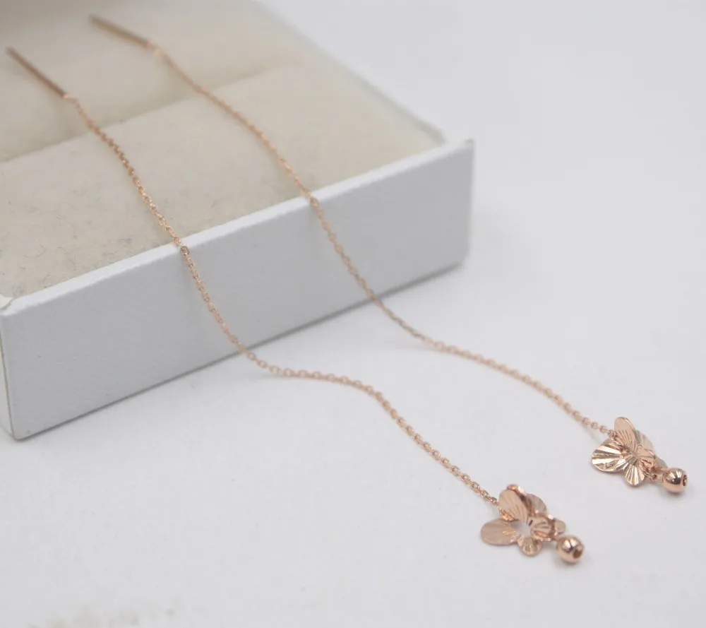 

Pure Au750 18K Rose Gold Earrings Butterfly Women's O Chain Ear Lines / 95cm 1.2-1.3g