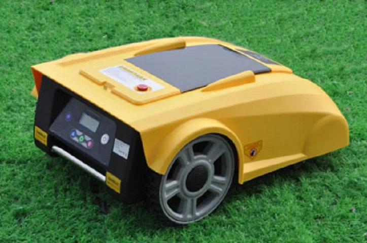 Koop Thuis Apparaten Robot Grasmaaier Nieuwste Funciton met Kompas + lood zuur batterij + Afstandsbediening + Regen Sensor