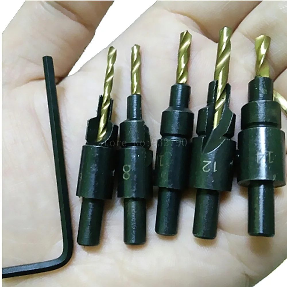 5pcs Hss Woodworking Ti Countersink Drill Bit Set Wood Screws