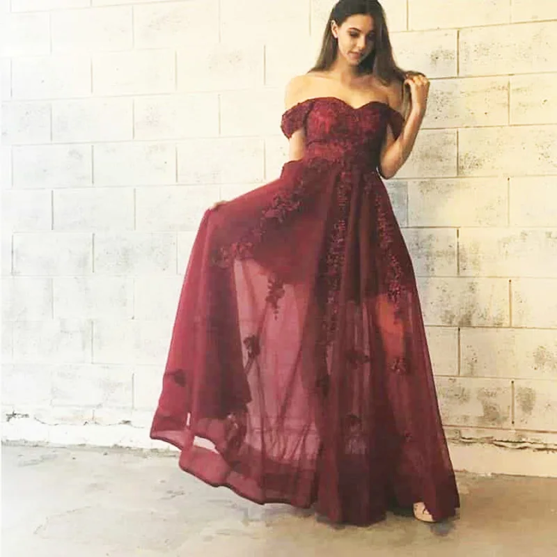 

Fashion Burgundy High Waist Women Dress Summer Beautiful Formal Maxi Gowns Vestidos de Noiva Appliques Girl Graduation Long Gown