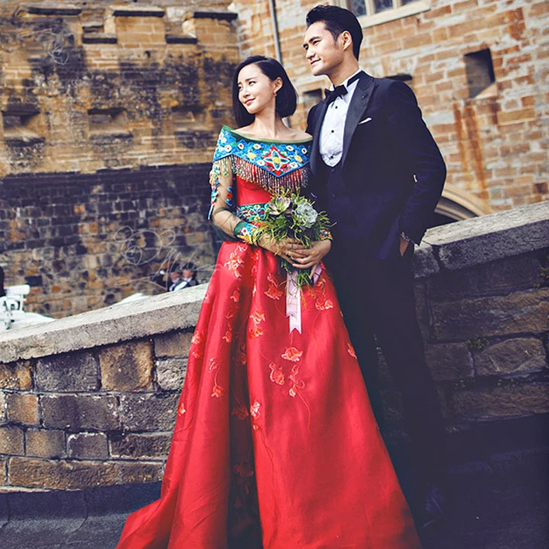 Bride evening dress cheongsam kimono Overseas East Asian Traditional Show bride married suits chinese style wedding formal dress beauty and the east new chinese architecture