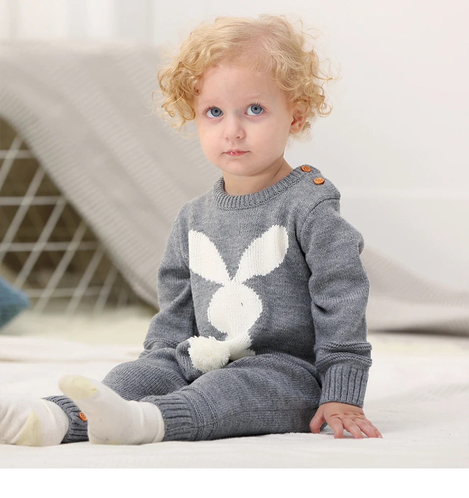 Warm Knitted Rabbit Baby Rompers Newborn Baby Girl Clothes Children's Overalls Stitch Long Sleeve Bunny Baby Clothes Spring Fall