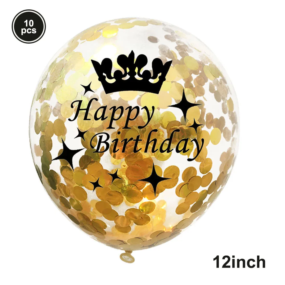 Золотые конфетти счастливые шары 12 дюймов надувной шар латексный черный с днем рождения баннер для вечеринки в честь Дня Рождения украшения Гелиевый шар - Цвет: 10pcs gold confetti