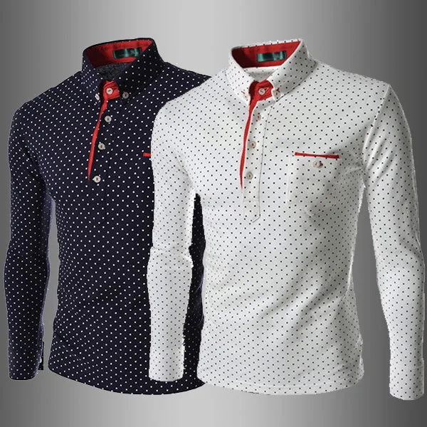 

Camisas Masculina Autumn Brand Men Clothes Slim Fit Long Sleeve Shirt Polka Dot Turn Down Collar Casual Social Plus Size M-xxxl