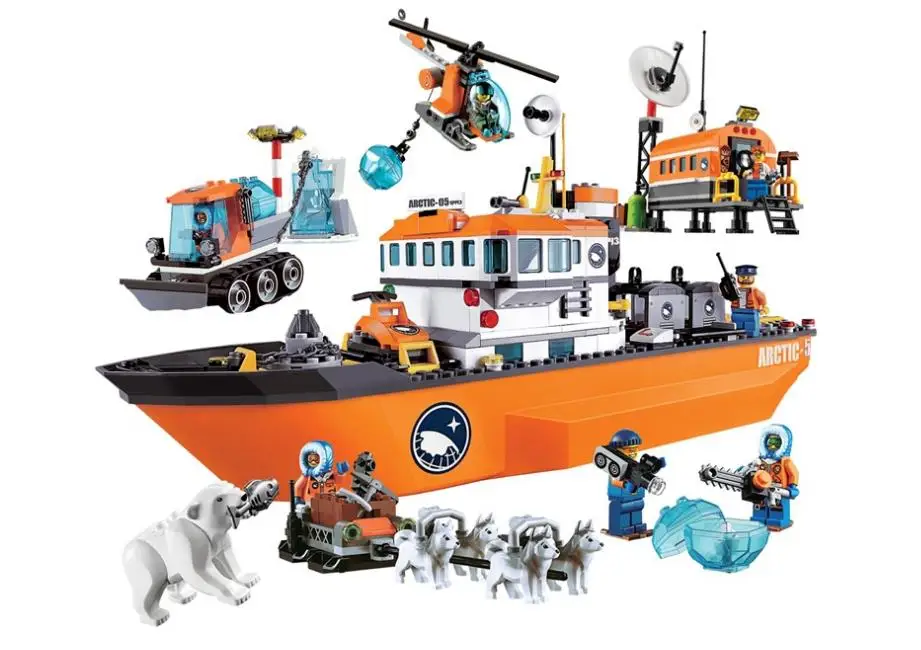 

NEW City ice breaker ship Building Blocks DIY Dog Sled Snowmobile Model Educational Brick Toys Gift Compatible with 60062 Lepin