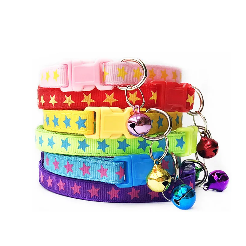 

1.0cm STAR Printed Pet Cat Collar Light Breakaway Nylon Small Dog Cat Collar Adjustable Puppy Safety Collar with Colorful Bell