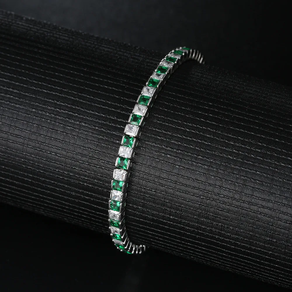 Bilincolor модное с зеленым кристаллом кубического циркония браслет серебряный цвет для женщин