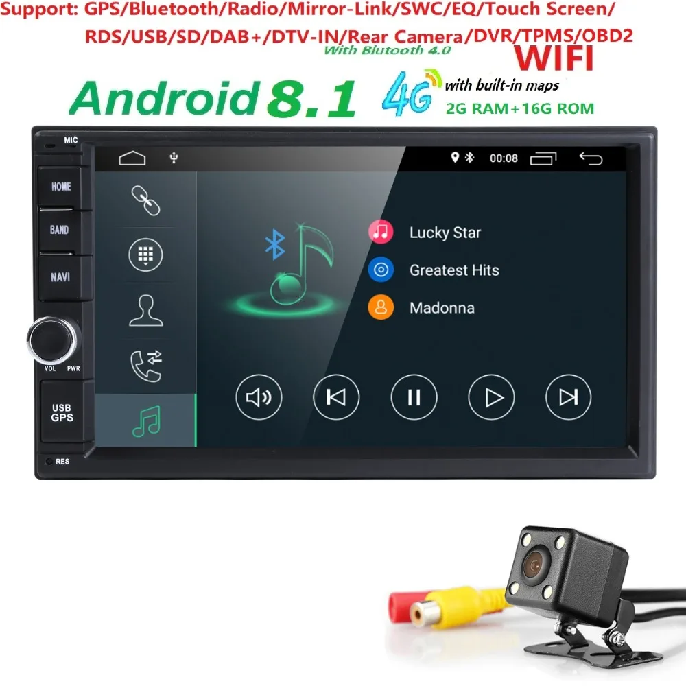 

2GRAM+16GROM 4-Core Android8.1 Car Radio multimedia player 7 inch 2din GPS+Wifi+Bluetooth+Radio+Capacitive Touch Screen+4G+audio