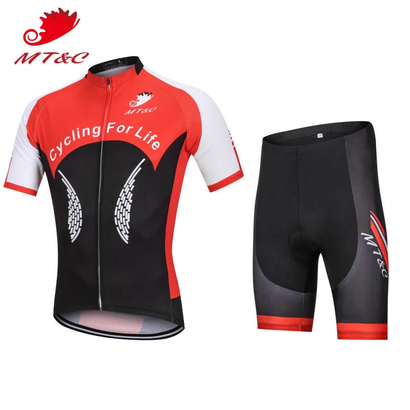 

MT&C Man Summer Cycling Jersey Sets Black Red Breathable Quick Drying Short Sleeve Mens Pro Team Bicycle Clothing Sportswear